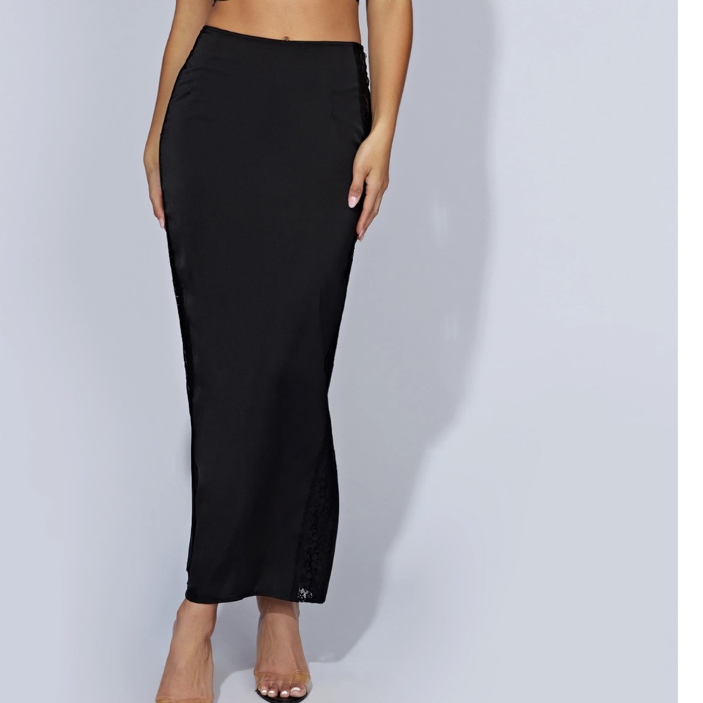 Never worn, black maxi skirt with lace sides